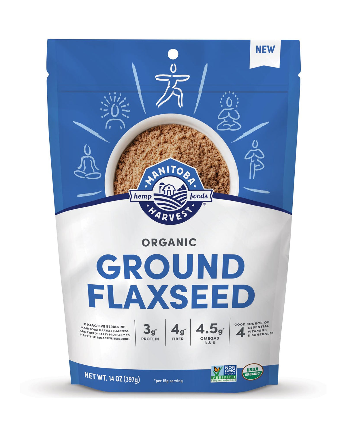 Manitoba Harvest Organic Ground Flaxseed packaging, pantry-ready nutrition