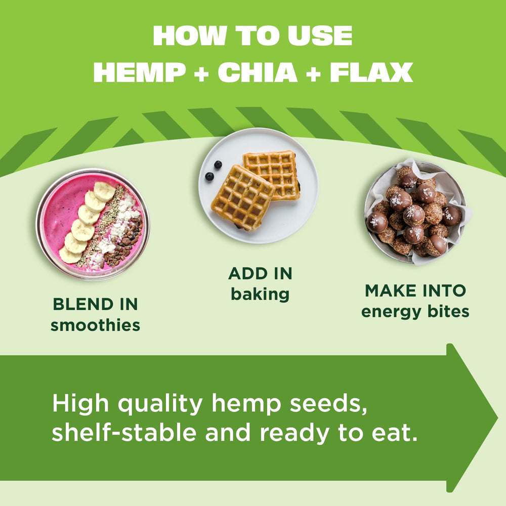 Manitoba Harvest hemp chia flax seeds ready to boost smoothies and oats.