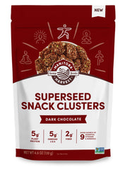 Manitoba Harvest Superseed Dark Chocolate Clusters in a bag, crunchy on-the-go energy.