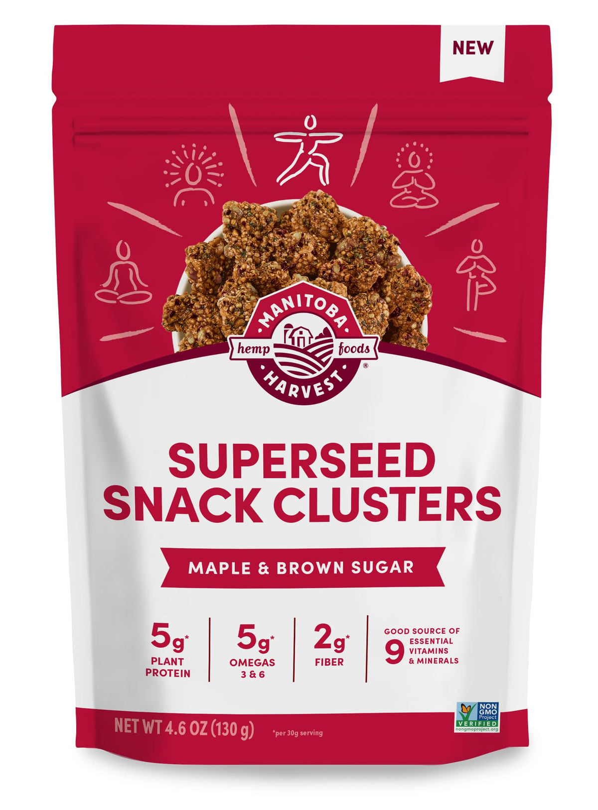 Manitoba Harvest Superseed Snack Clusters packshot in maple brown sugar, quick plant protein option