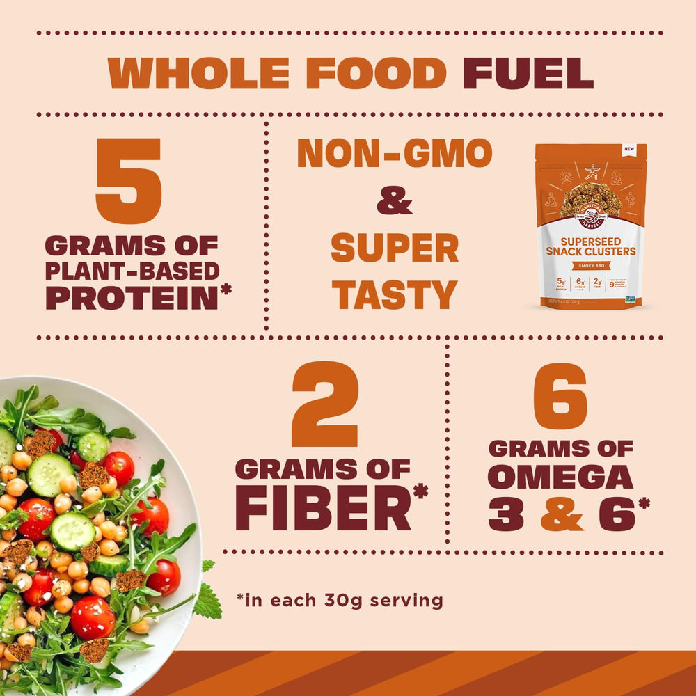 Manitoba Harvest Superseed Snack Clusters smoky BBQ in bag for ready-to-eat convenience