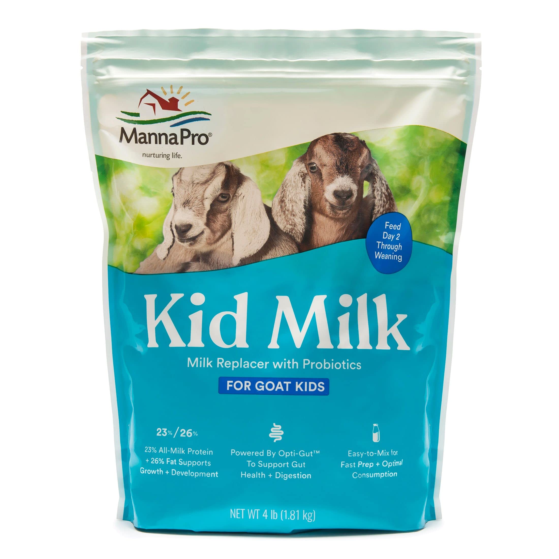 Manna Pro Goat Kid Milk Replacer pour and mix for quick, complete feeding.