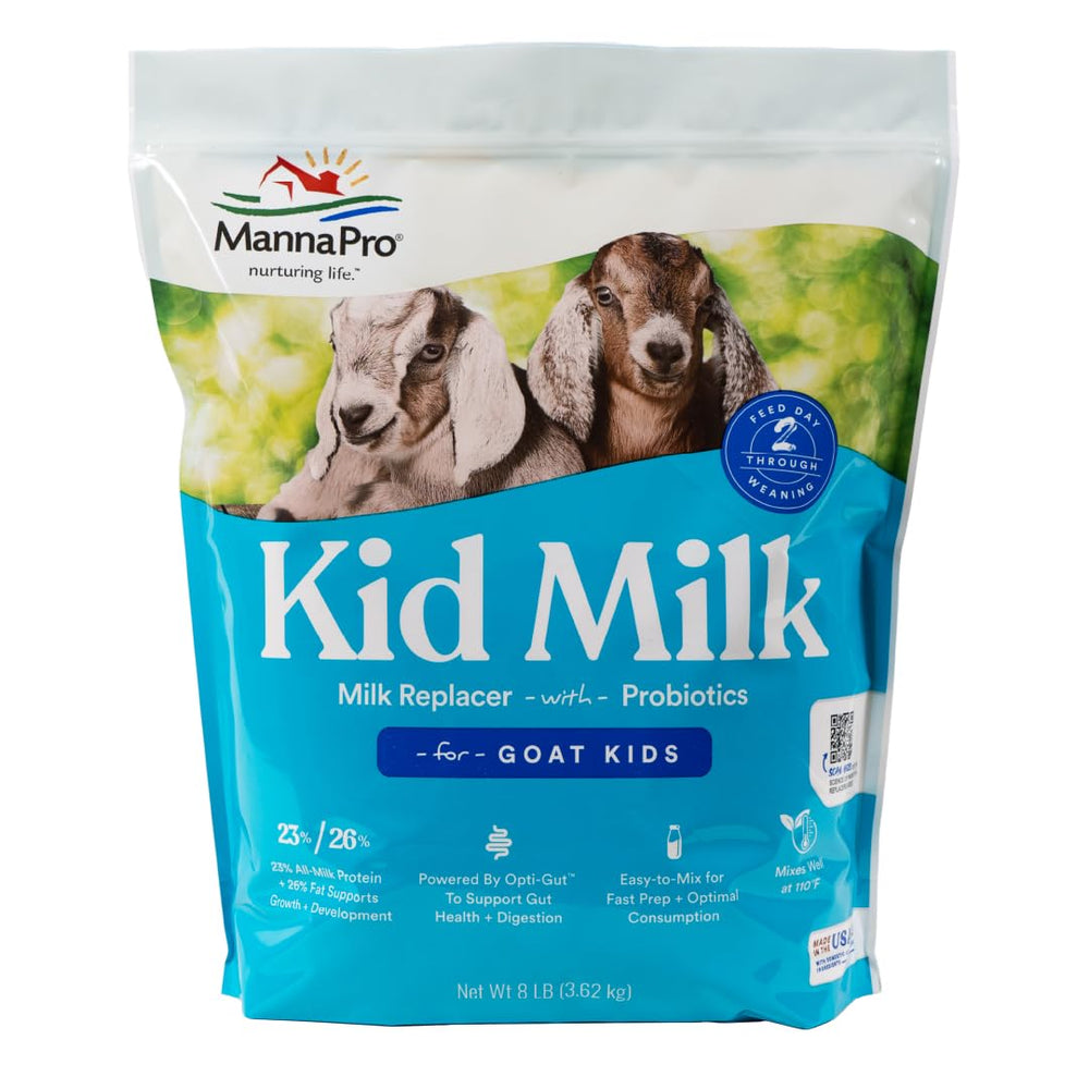Manna Pro Goat Kid Milk Replacer powder enhances digestibility for healthy growth.