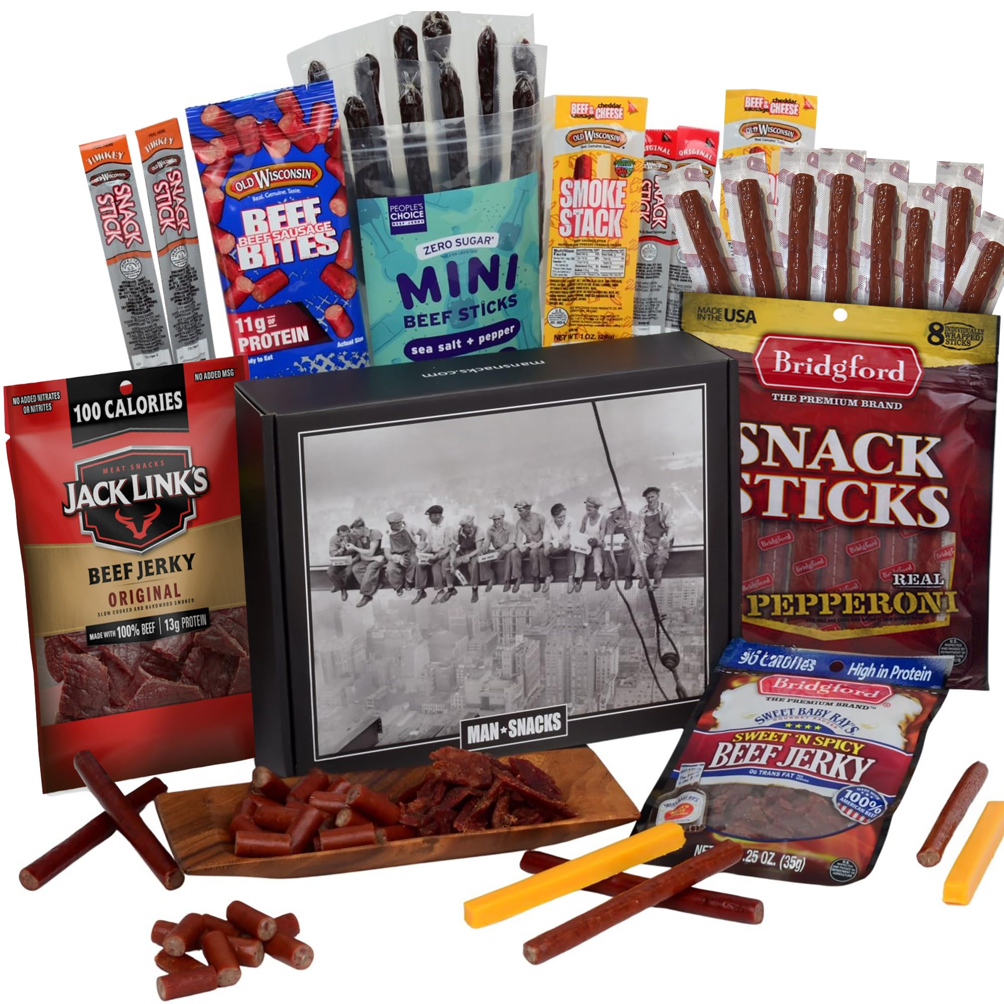 ManSnacks deluxe jerky gift box highlights premium, ready-to-enjoy snacks for travel.