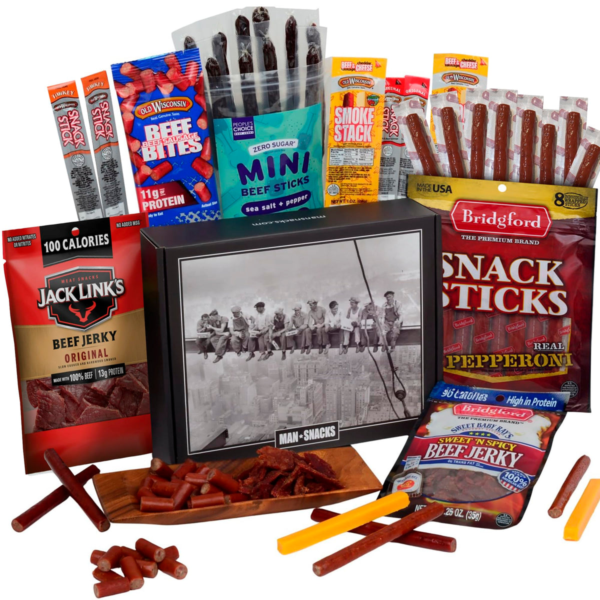 ManSnacks deluxe jerky gift box highlights premium, ready-to-enjoy snacks for travel.