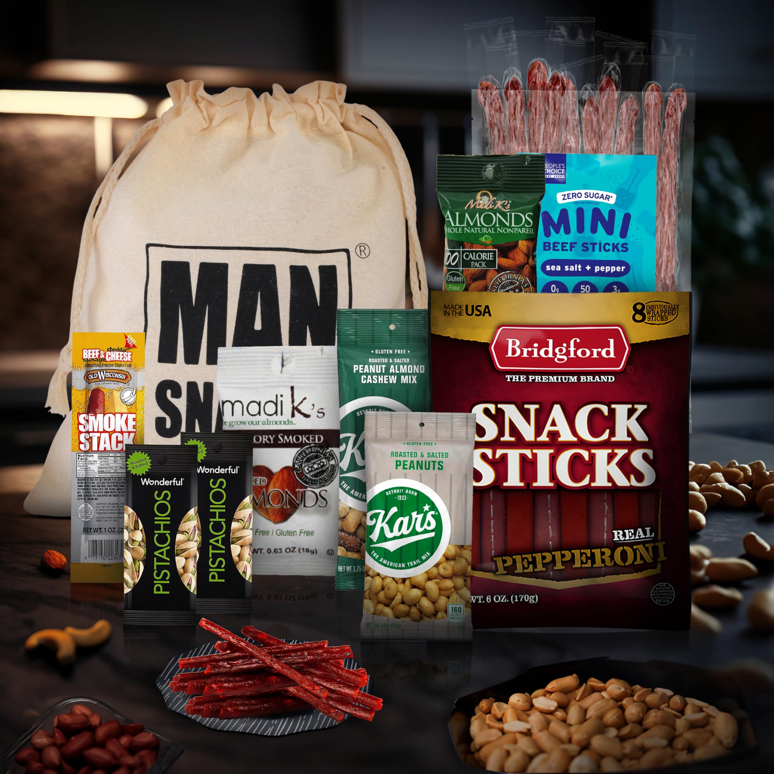 ManSnacks gift bag shows sturdy, reusable packaging for long-term use.