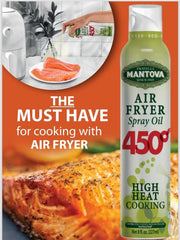 Mantova Air Fryer Spray nozzle demonstrates controlled, mess-free application for even high-heat cooking.