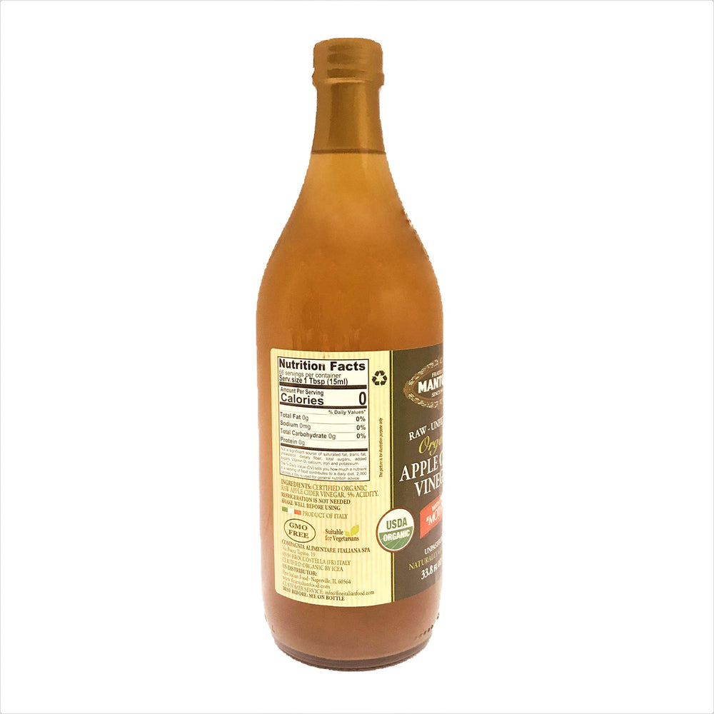 Mantova diluted glass of apple cider vinegar for a refreshing beverage or additive.