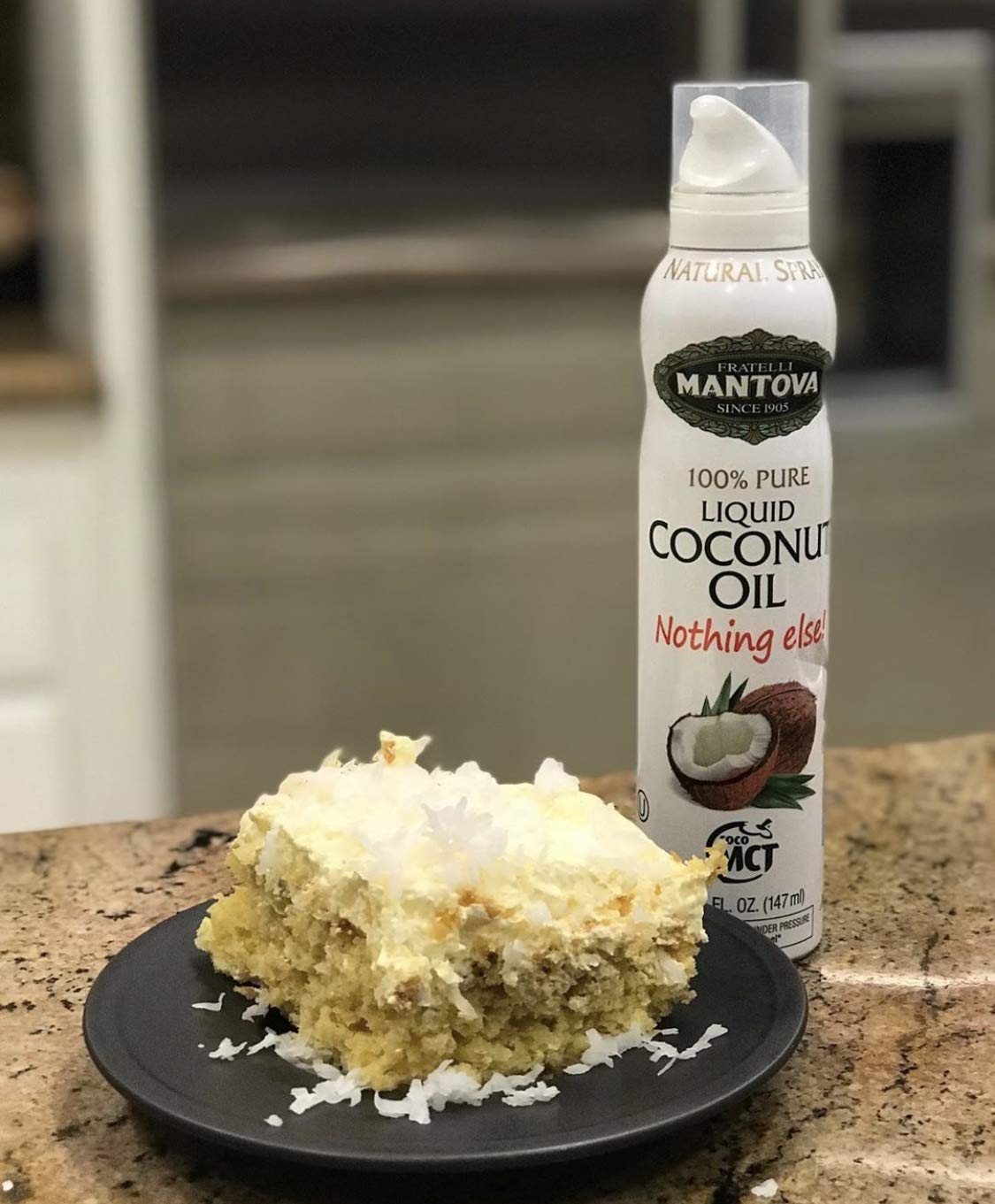 Mantova coconut oil spray on roasted vegetables for flavor