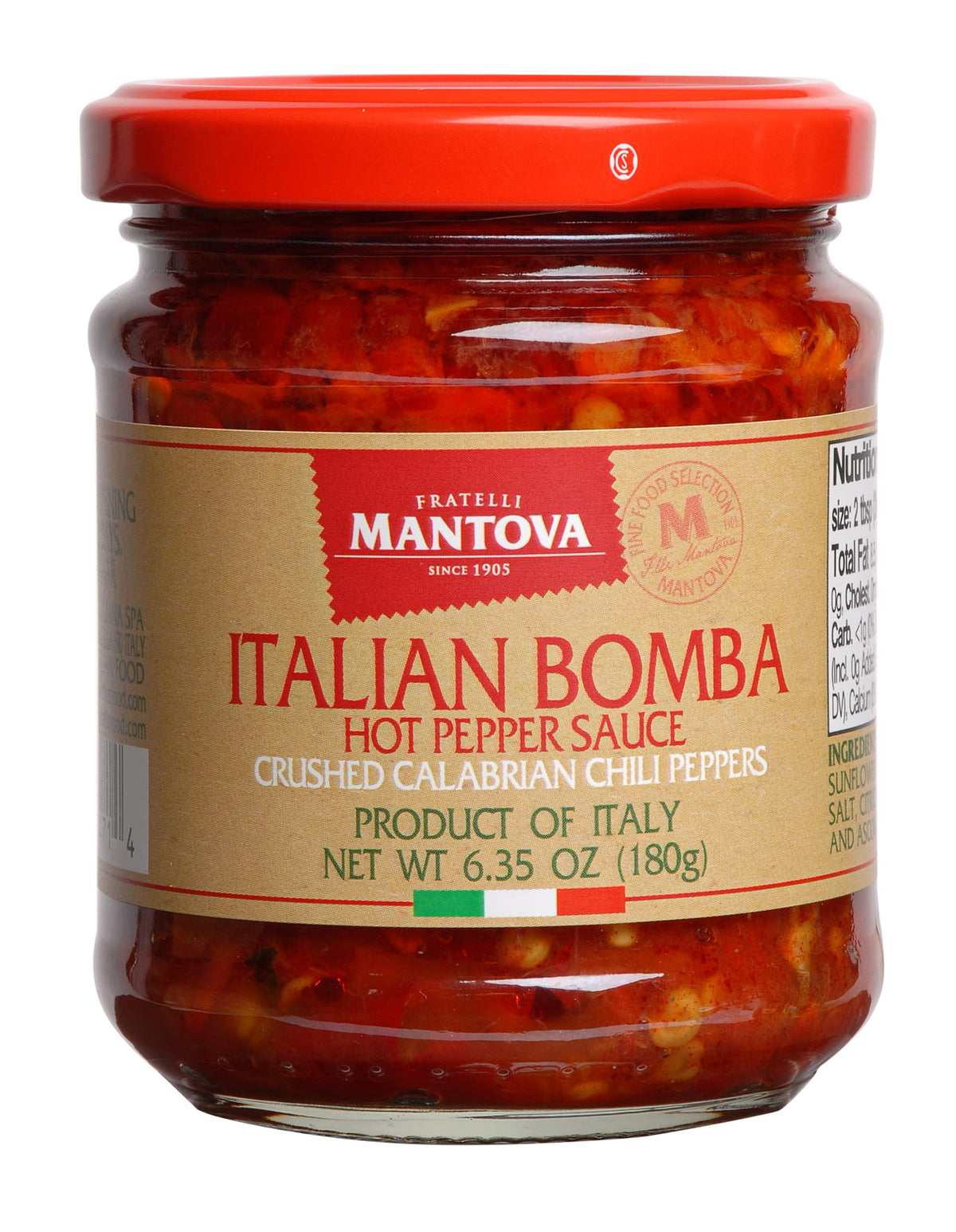Mantova crushed Calabrian chili pepper in a glass jar adds vibrant heat to sauces and toppings.
