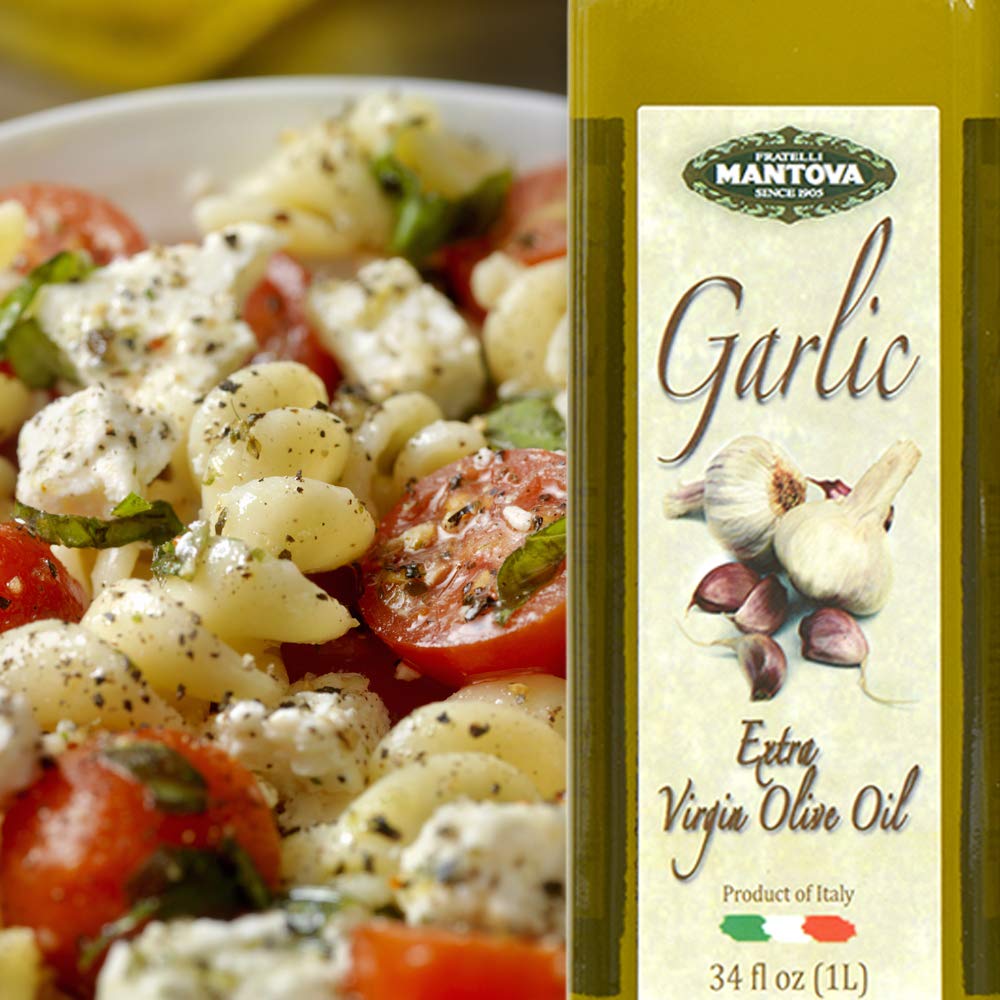 Mantova Garlic EVOO pan-fry shot illustrating medium-heat cooking with garlicky aroma.