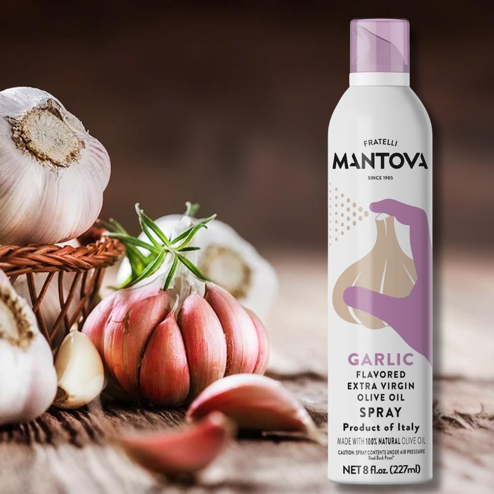 Mantova Garlic EVOO spray supports quick baking and pizza prep