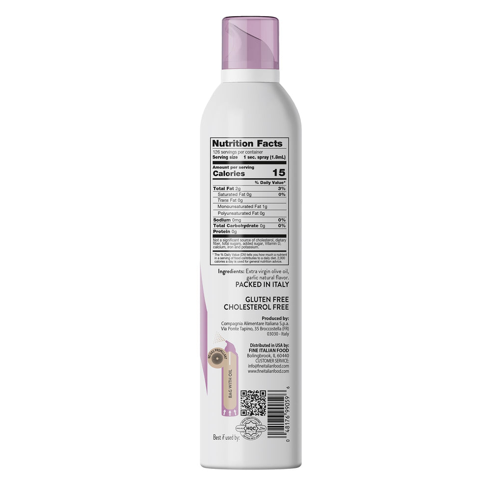 Mantova Garlic Flavored EVOO Spray mist adds controlled flavor to salads and veggies