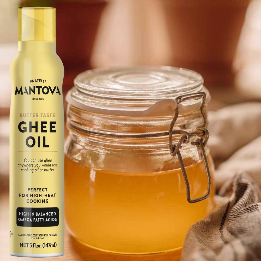 Mantova ghee oil spray finished dish adds gloss and subtle richness to plates