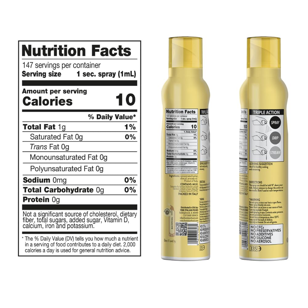Mantova ghee oil spray ingredients card shows omega fats and vitamin E in a convenient format