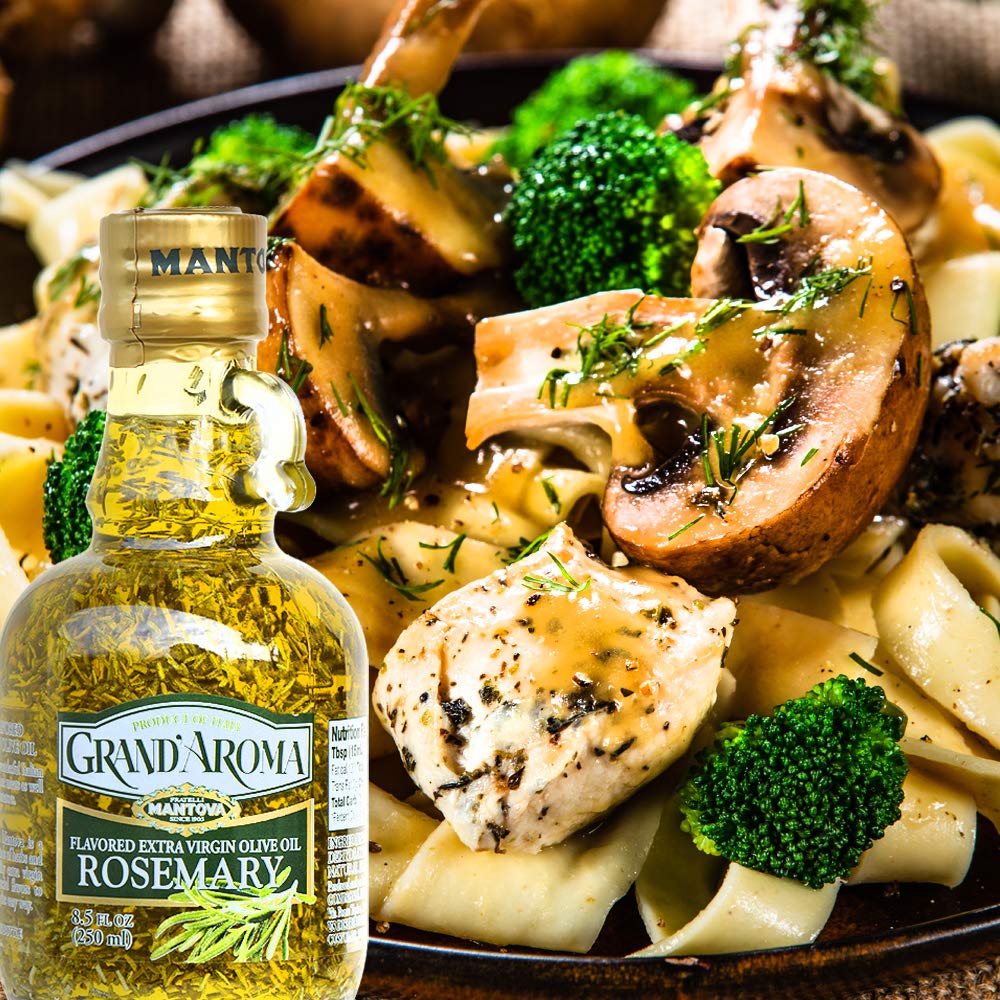 Glass bottle highlights Mantova's premium taste and sustainable packaging.