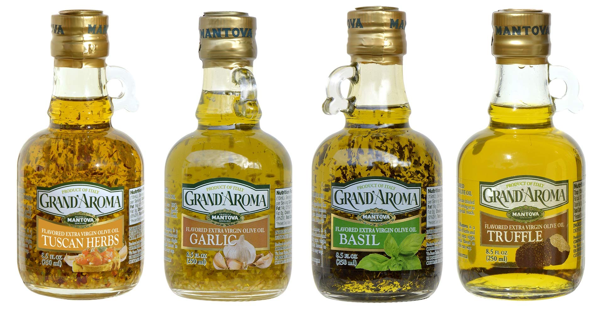 Mantova Grand’Aroma Garlic oil bottle adds savory notes to meats and potatoes