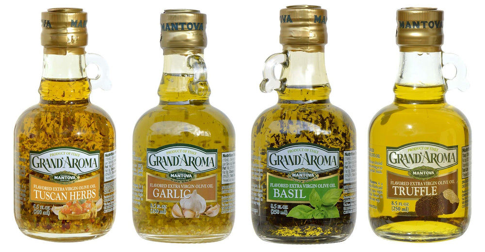Mantova Grand’Aroma Garlic oil bottle adds savory notes to meats and potatoes