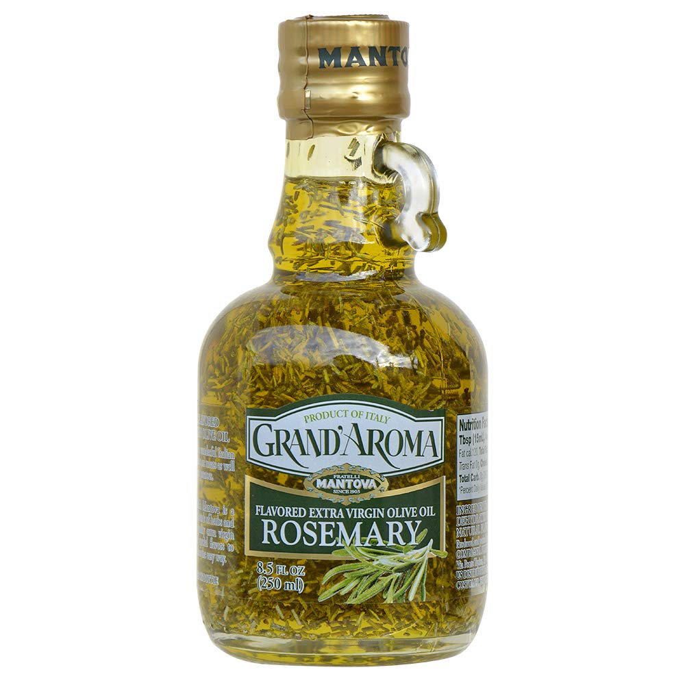 Mantova Grand’Aroma rosemary olive oil bottle with fresh aroma for Italian dishes.