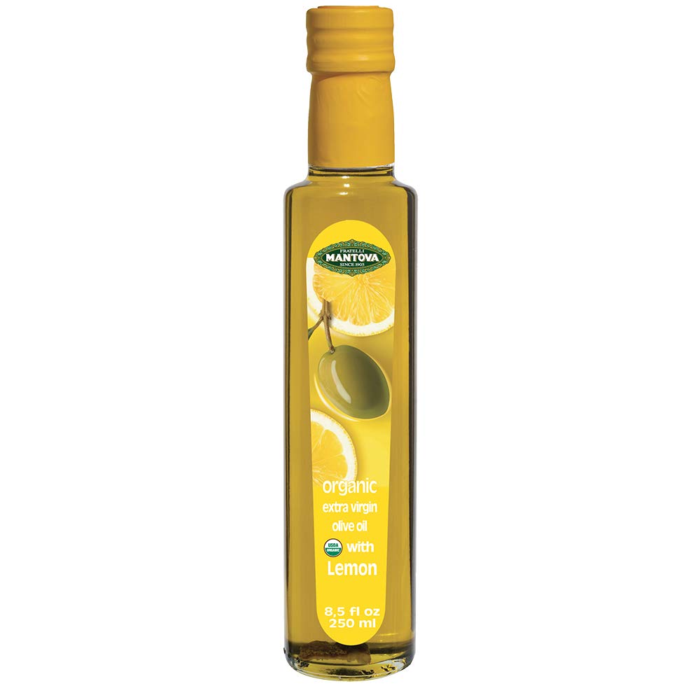 Mantova Lemon Organic Olive Oil being poured over grilled vegetables