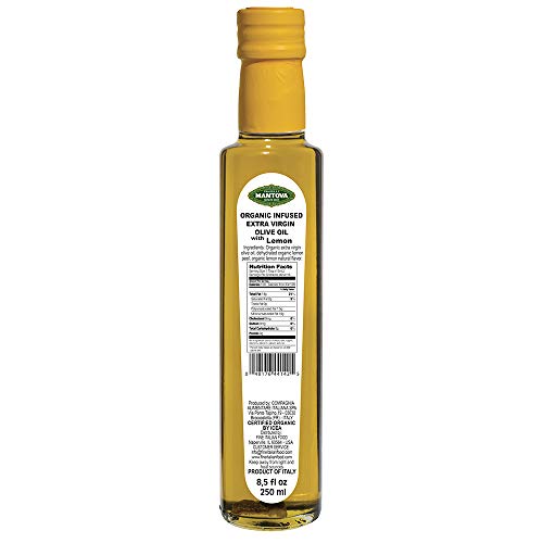 Mantova Lemon Organic Olive Oil label shows organic flavor and natural ingredients