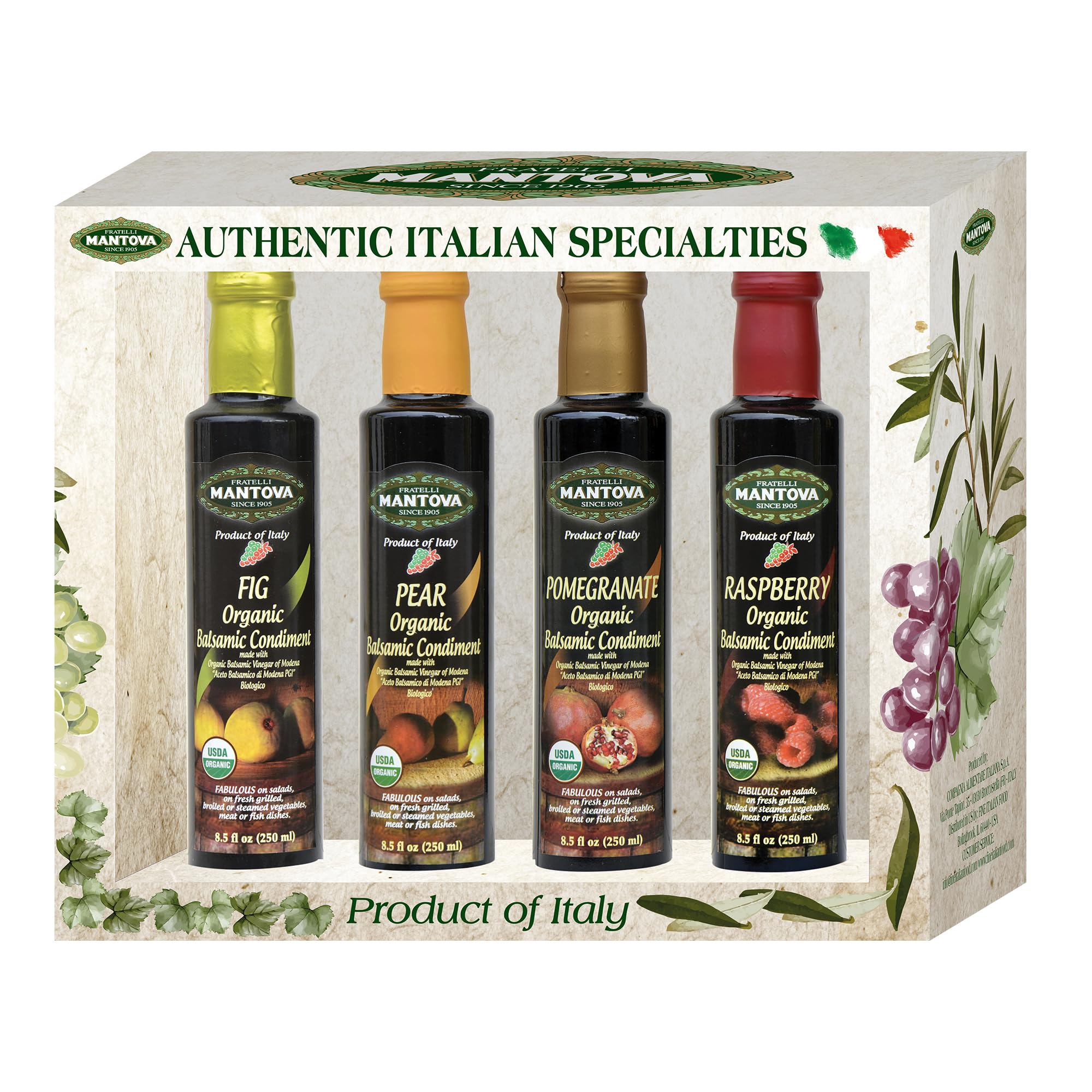 Mantova organic fig balsamic bottle enhances salads with fruity notes