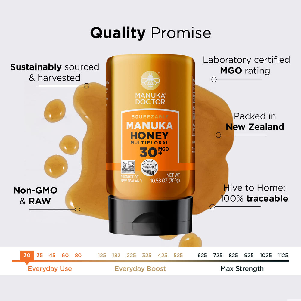 Manuka Doctor MGO 30+ squeeze bottle pour for easy drizzle