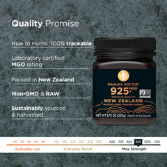 Manuka Doctor MGO 925 raw honey jar ready for daily use.