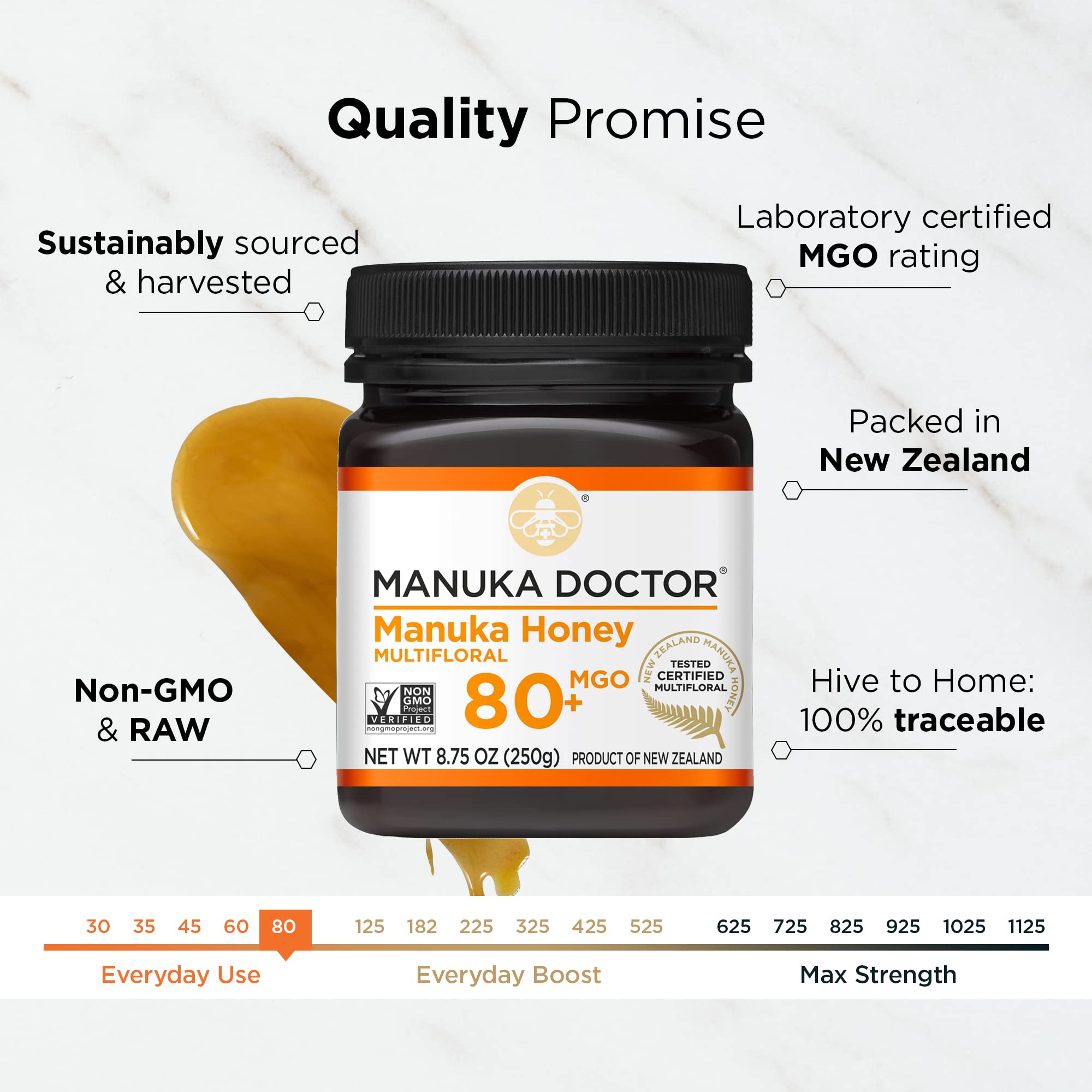 Honey pouring from Manuka Doctor bottle for tea and toast.