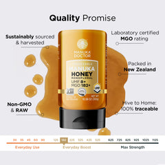 Manuka Doctor no-drip bottle keeps honey clean and easy to drizzle