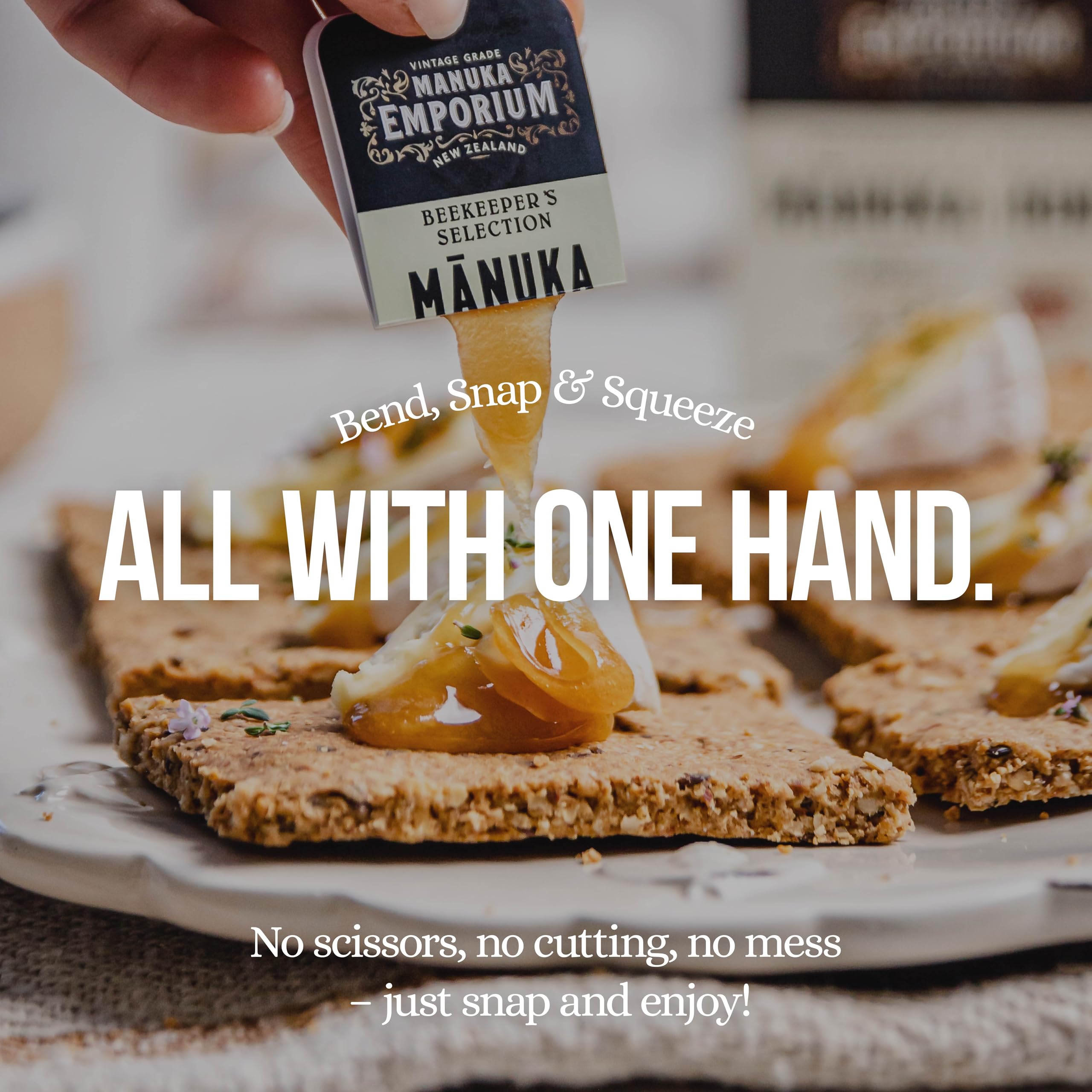 Manuka Emporium amber-gold honey for adding flavor to tea.