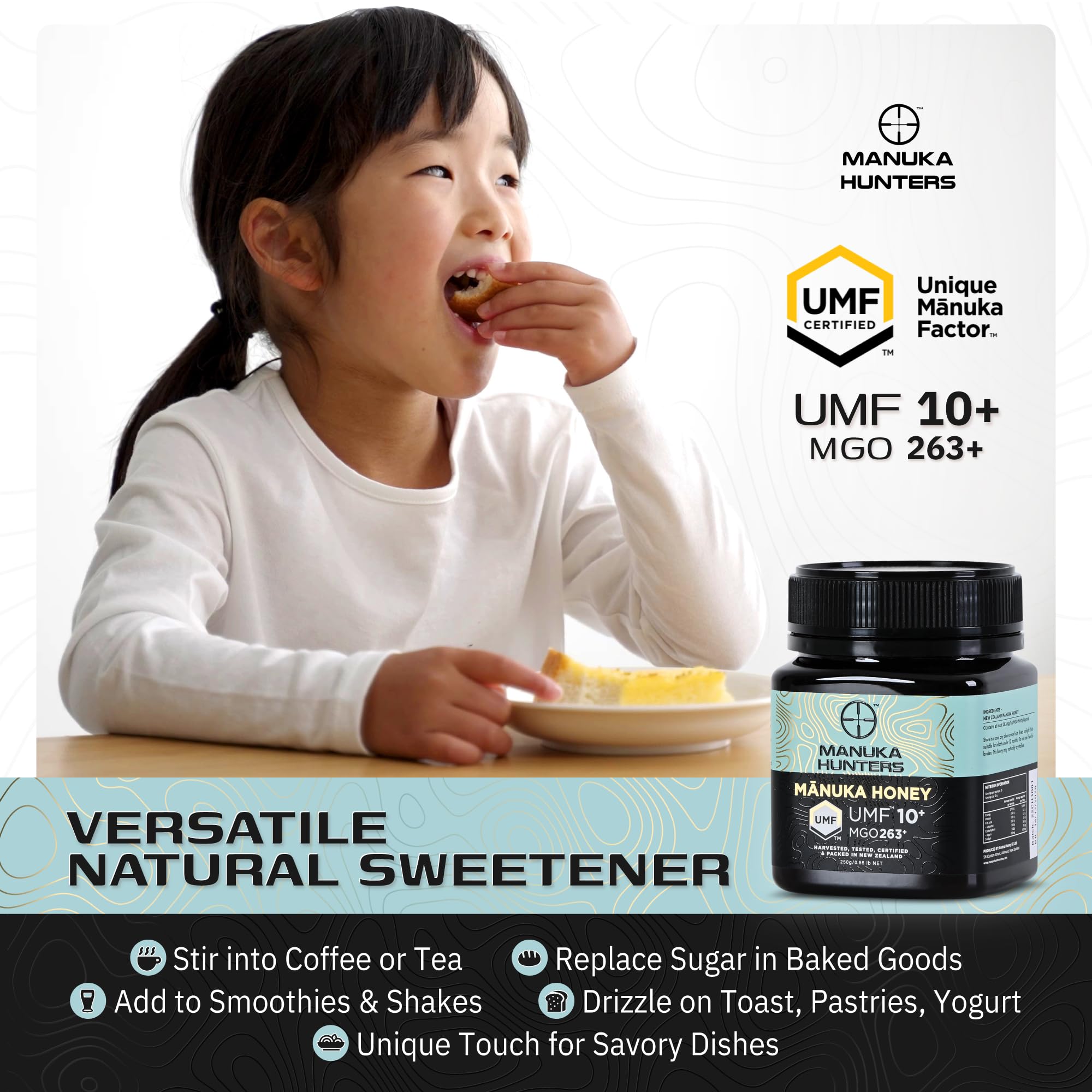 Manuka Hunters honey drizzle captures rich golden color for tea and yogurt