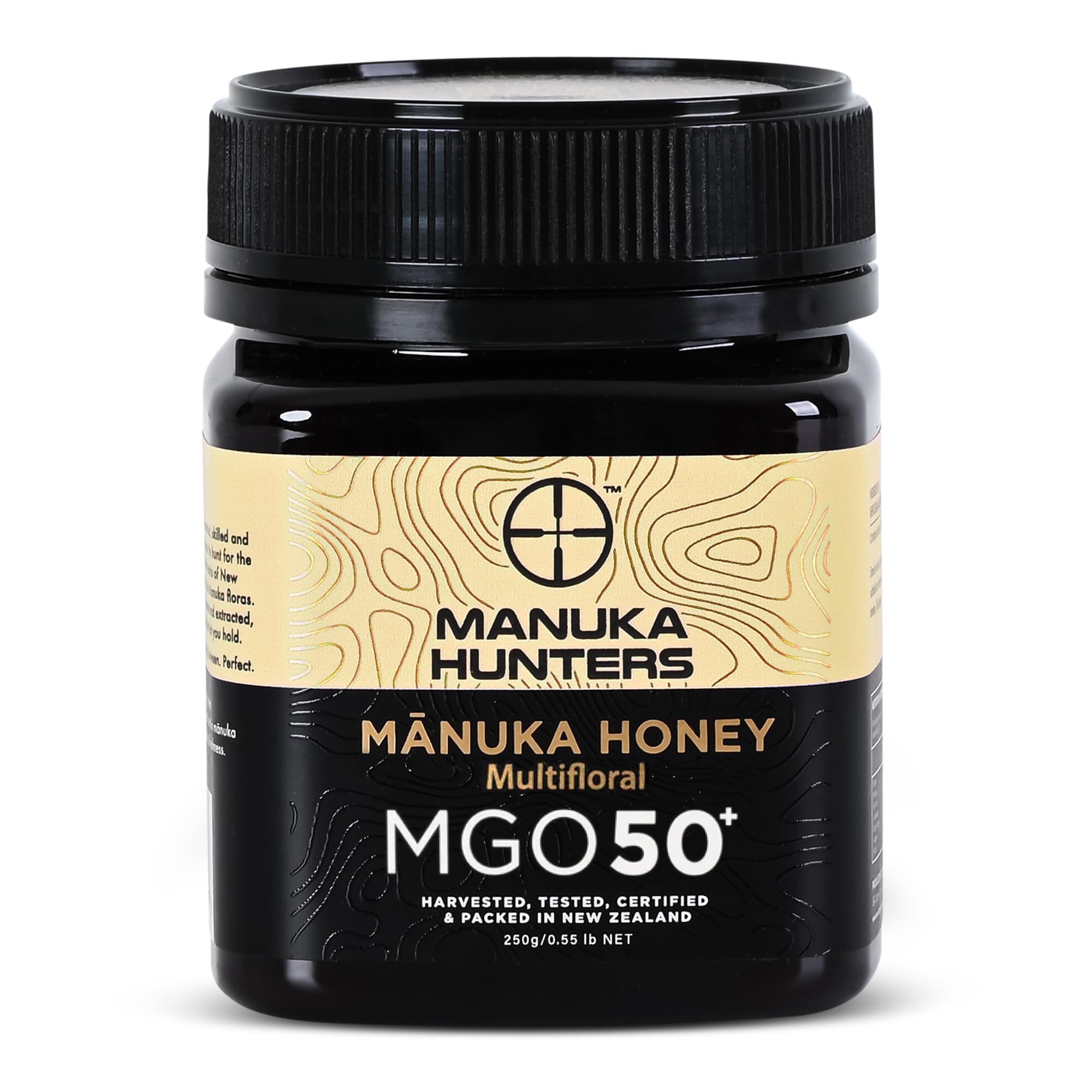 Manuka Hunters MGO50 honey jar front for premium NZ purity
