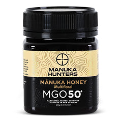 Manuka Hunters MGO50 honey jar front for premium NZ purity