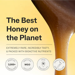 Manukora squeezy bottle dispenses honey easily and mess-free.