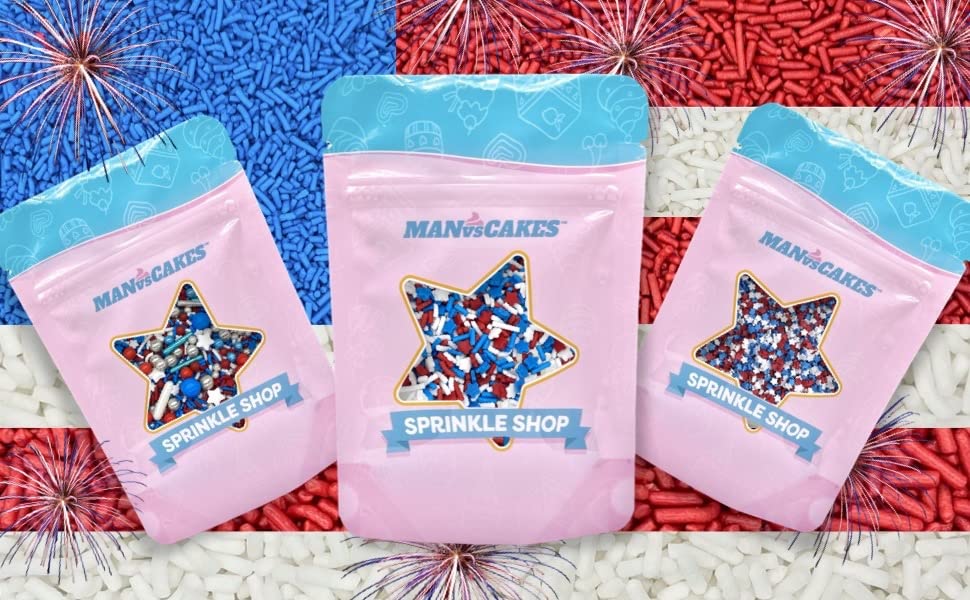 Manvscakes dessert toppings add celebratory color and shine.