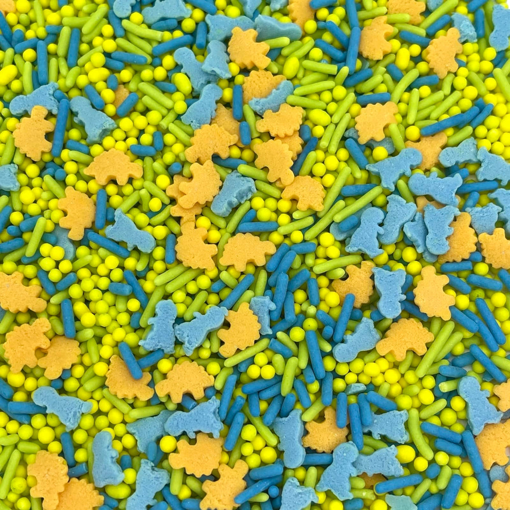 Dino-theme sprinkles for ice cream, cupcakes, and cookies.