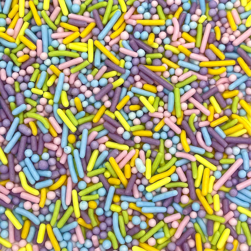 Manvscakes dye-free sprinkles collection for Easter and spring desserts.