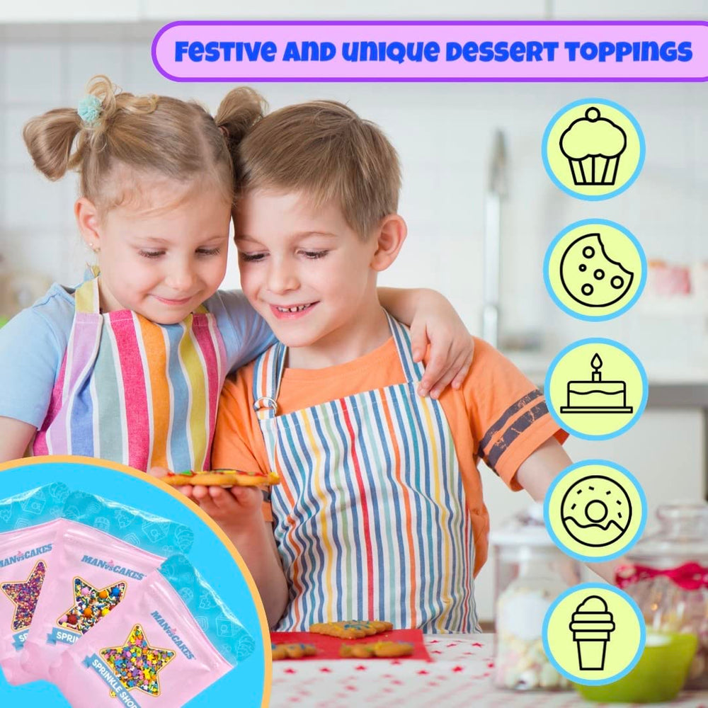Manvscakes gluten free sprinkles provide allergy friendly color accents.