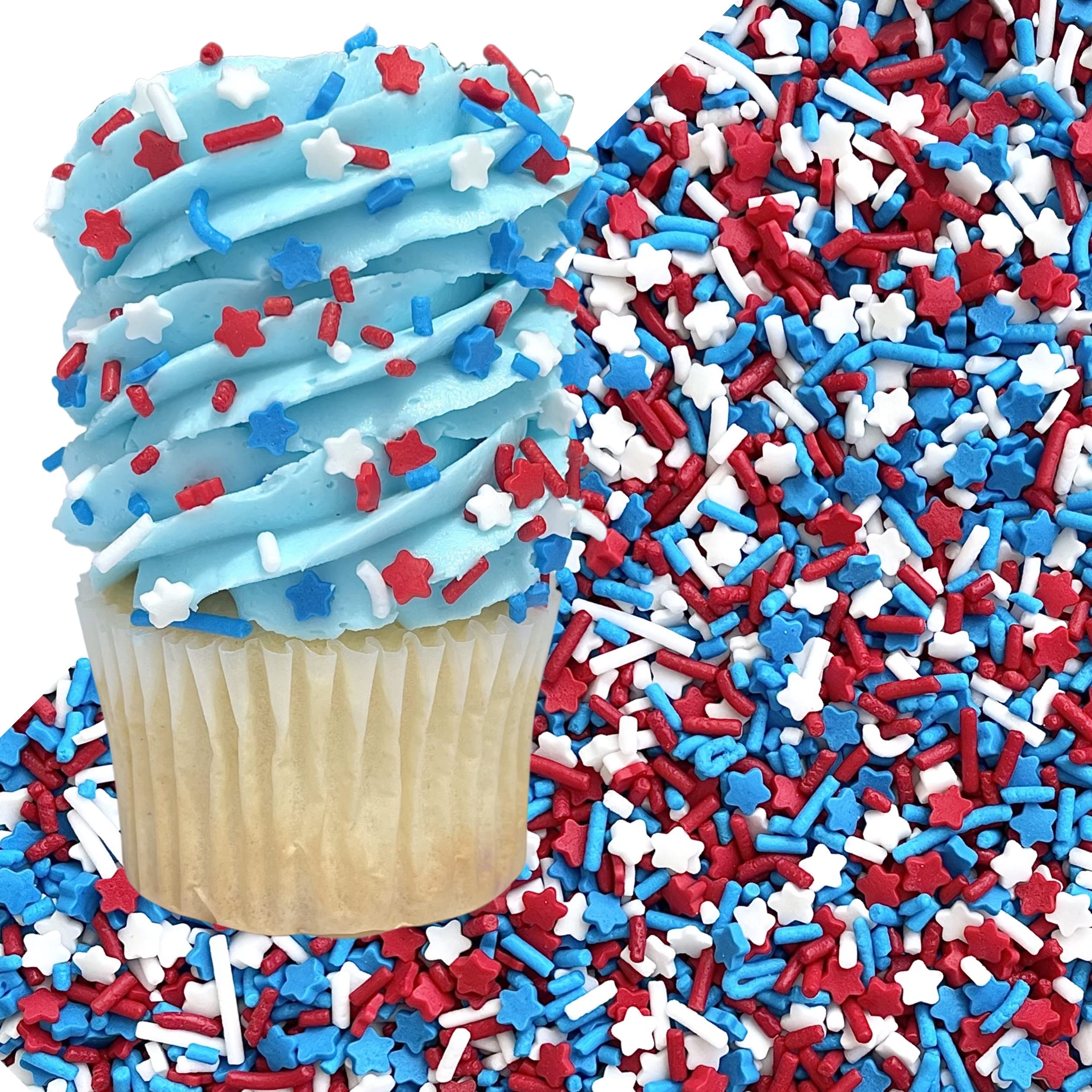 Manvscakes independence day toppings enhance cupcakes and ice cream.