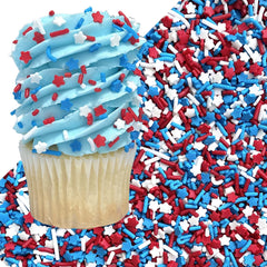 Manvscakes independence day toppings enhance cupcakes and ice cream.