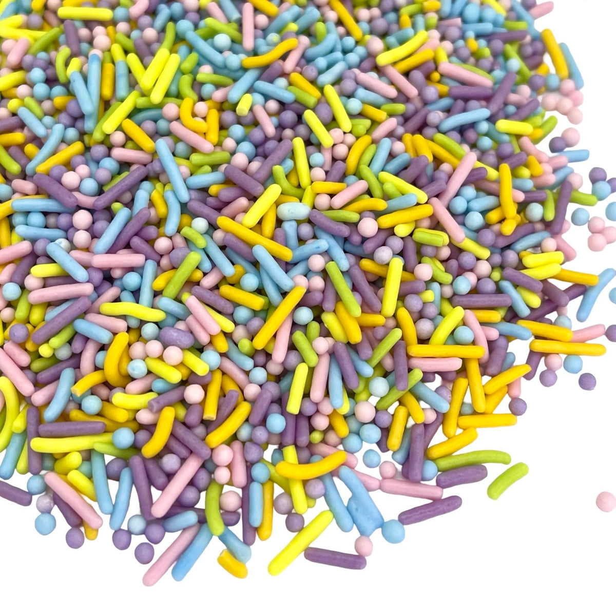 Manvscakes pastel rainbow sprinkles in a 3oz jar add vibrant color to cookies and cupcakes.