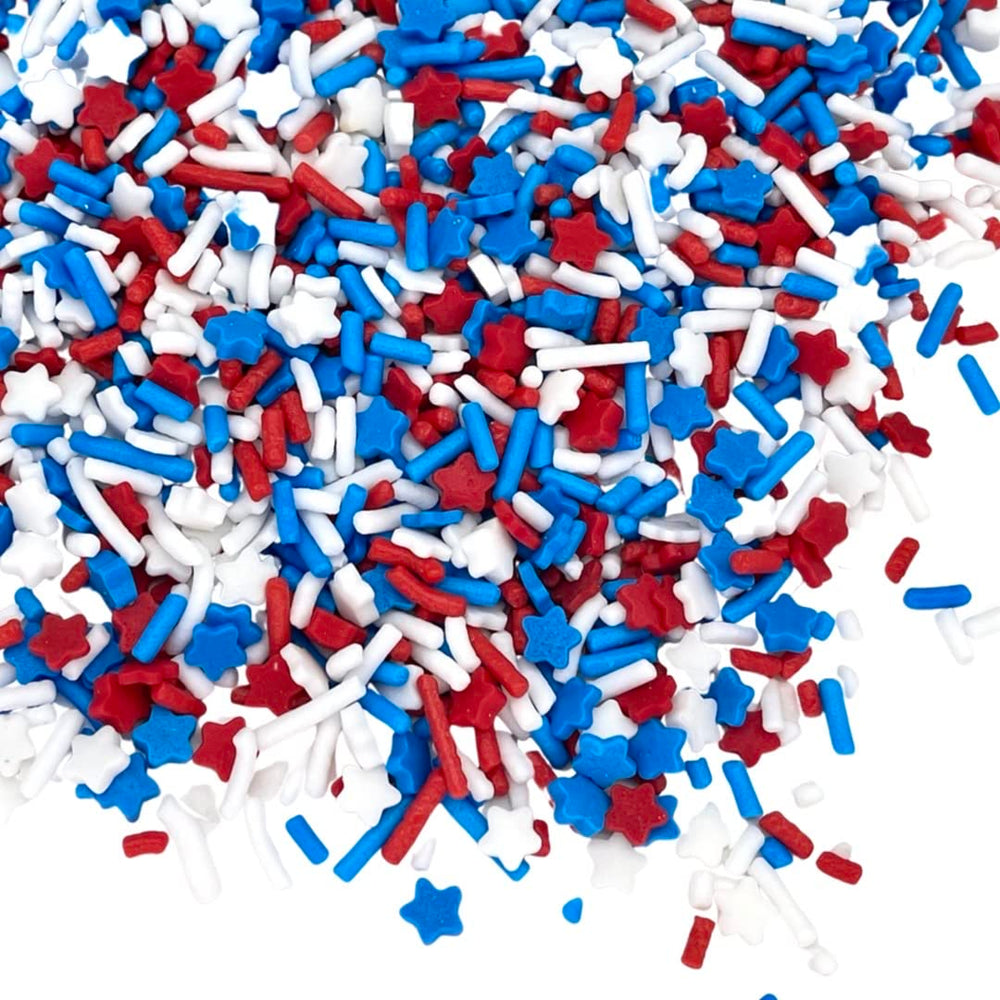 Manvscakes patriotic sprinkles add festive color to desserts.