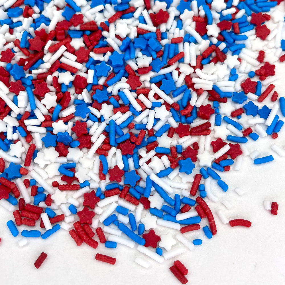 Manvscakes red white blue sprinkles brighten cakes and cookies.