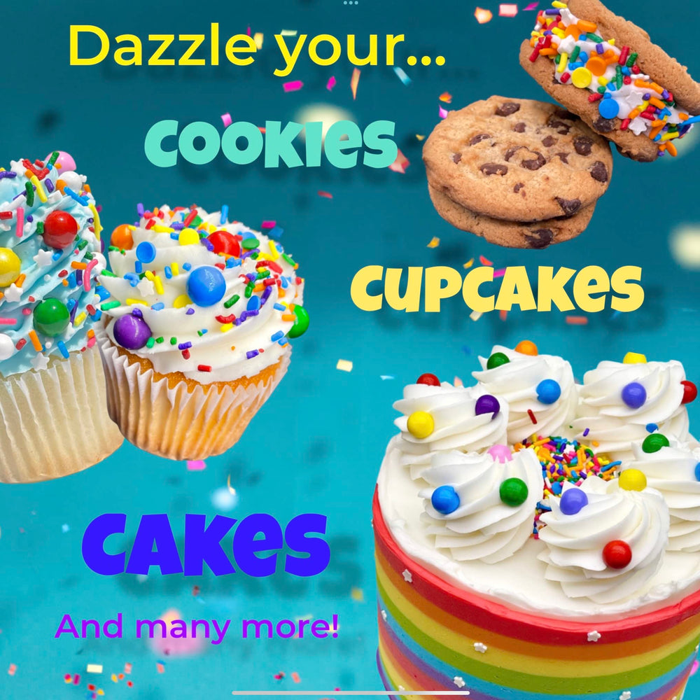 Manvscakes blue-silver sprinkles embellish cakes for celebrations.