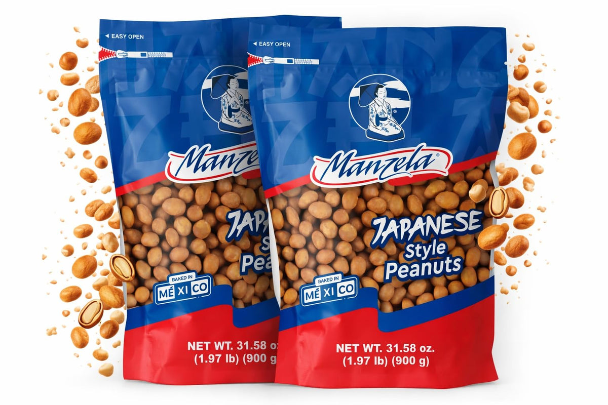 Manzela Crunchy Japanese-Style Peanuts front view, bold fusion flavor for snack lovers.