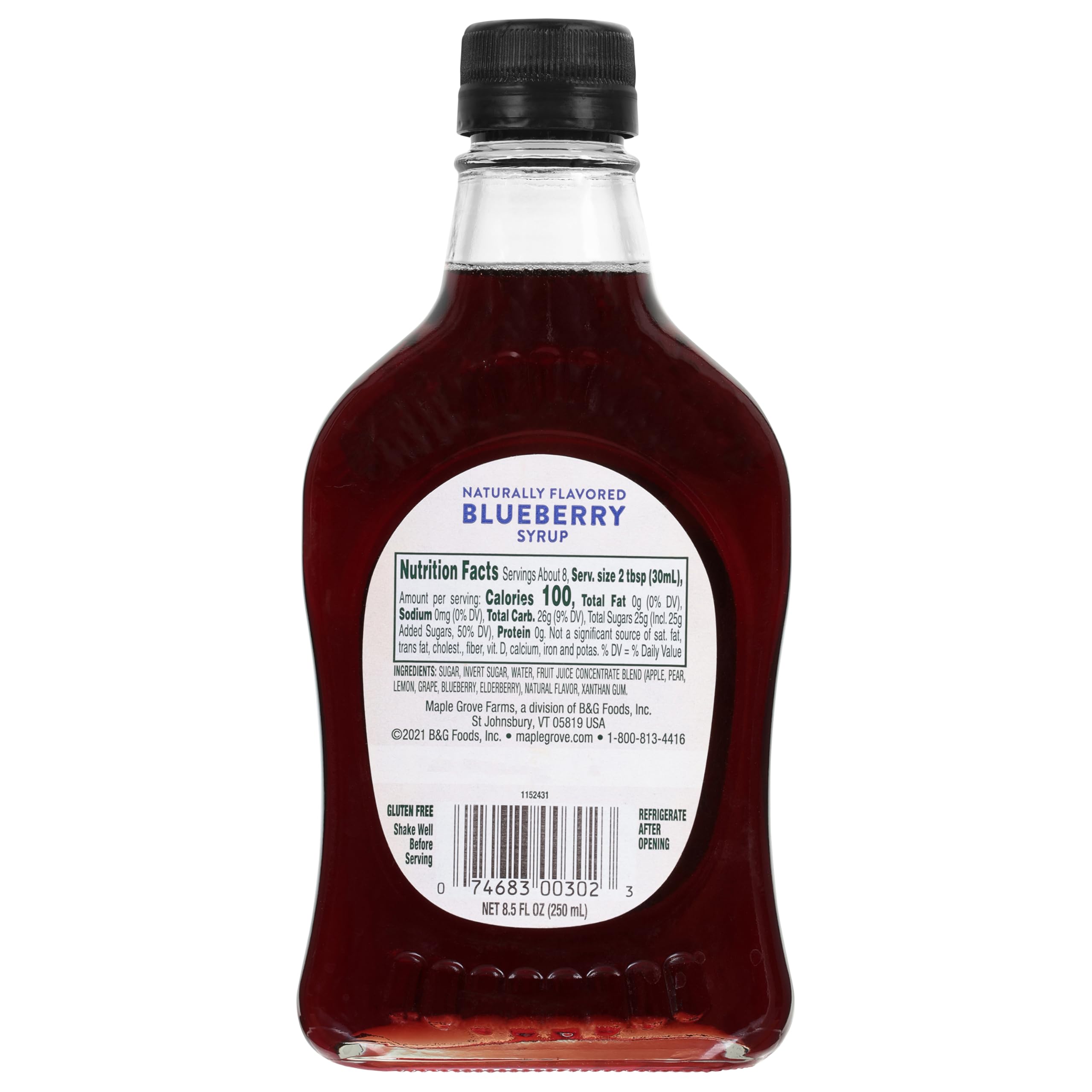 Maple Grove Farms blueberry syrup on pancakes and desserts for a versatile topping option