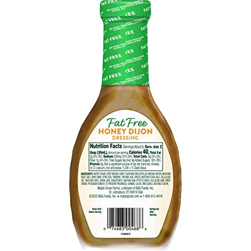 Close-up of Maple Grove Farms fat-free dressing bottle