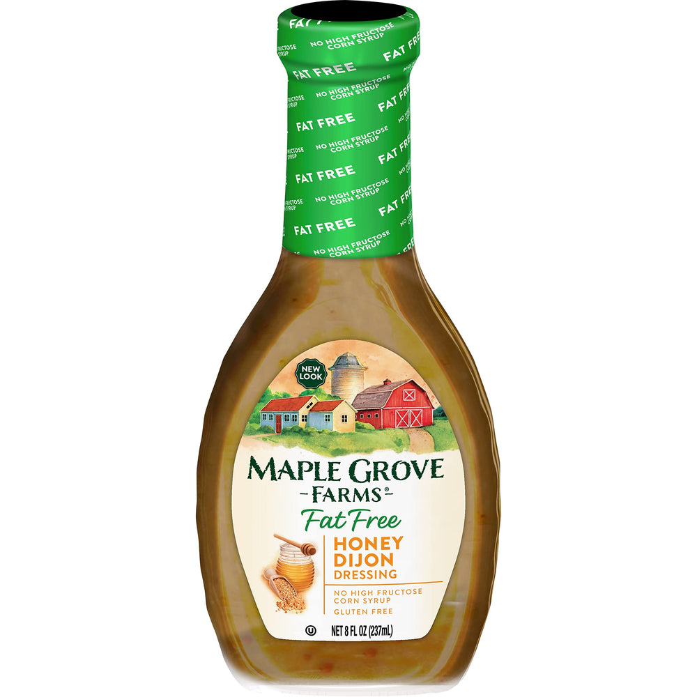 Maple Grove Farms fat-free honey dijon dressing on greens, bright and flavorful
