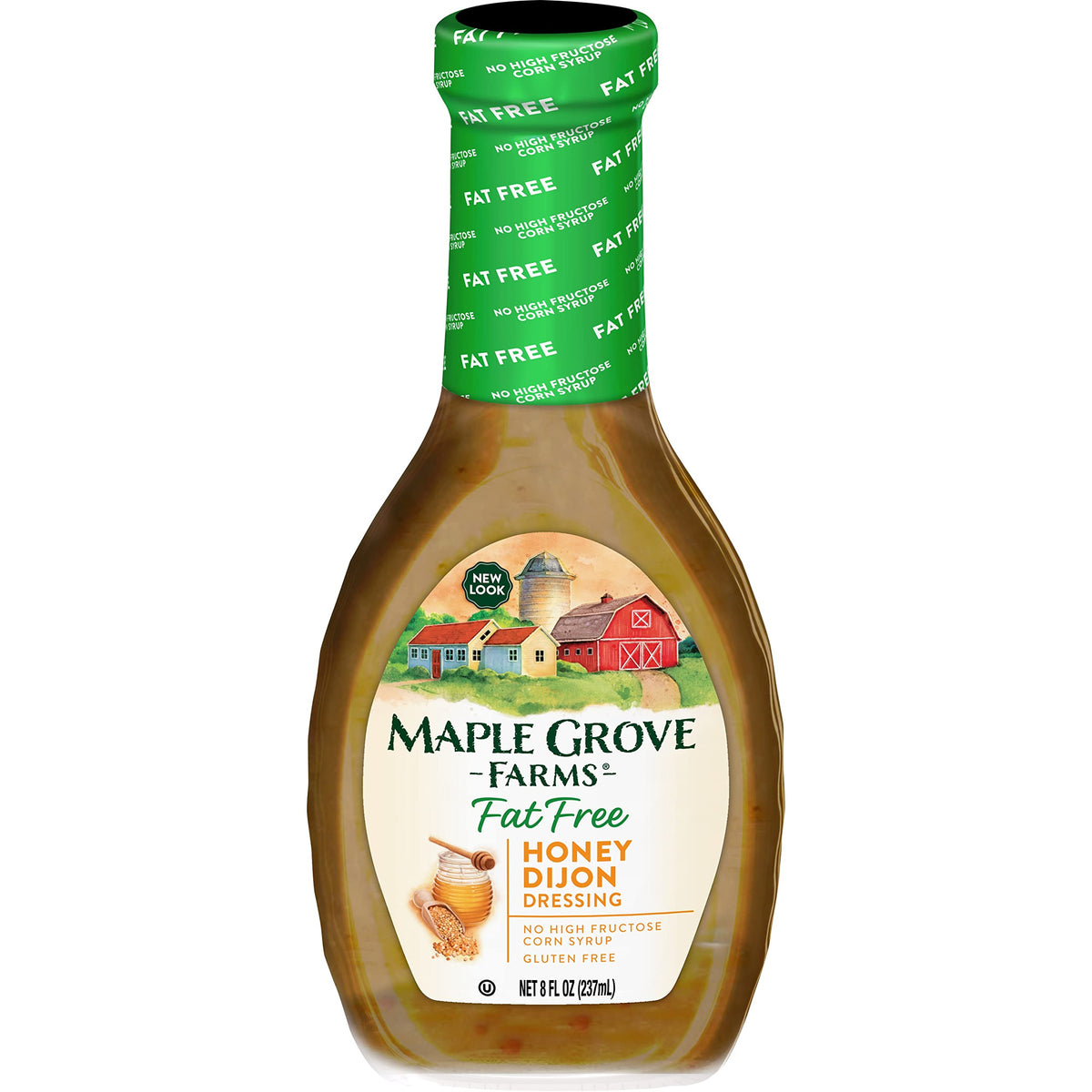 Maple Grove Farms fat-free honey dijon dressing on greens, bright and flavorful